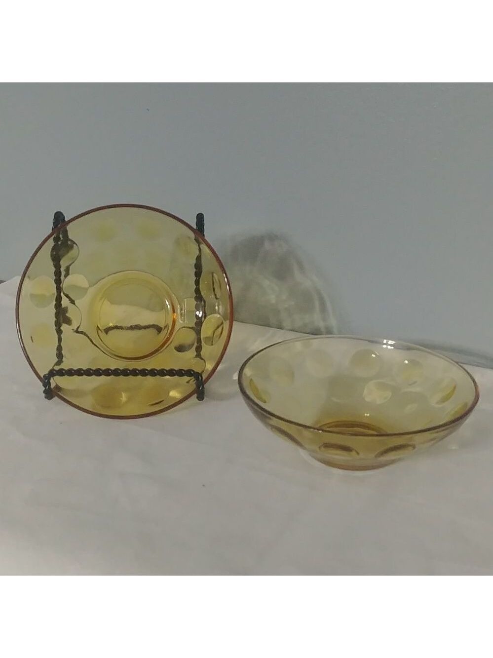 Vintage Hazel Atlas Capri Dot Amber Set of 2 "dip" Bowls